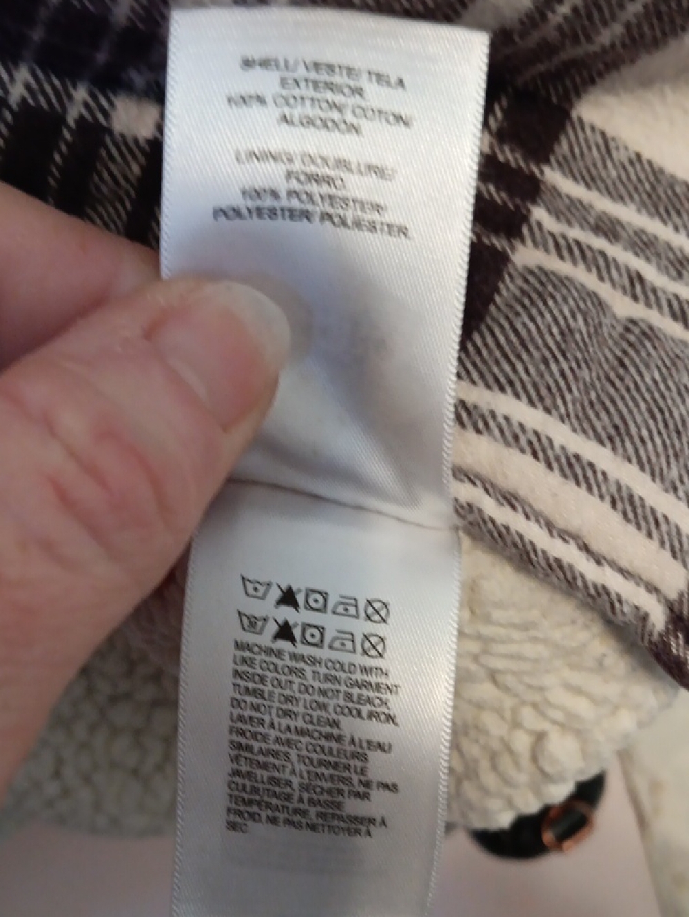 Lucky Brand Sherpa-Lined Plaid Shacket in Off-White & Dark Brown - Picture 5 of 8